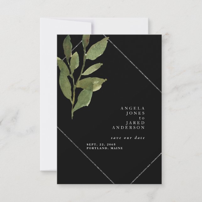 Reserva La Fecha Simplicidad y verde Boda negro (Anverso)