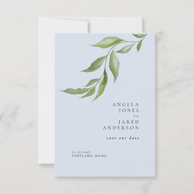 Reserva La Fecha Simplicity Foliage Dusty Blue Boda  (Anverso)