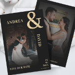 Reserva La Fecha Sitio web Dark Faded Photo Gold Ampersand Boda<br><div class="desc">Sorprenda a sus seres queridos con esta elegante tarjeta Save the Date,  que incluye la foto de su personalizado,  el distintivo dorado,  el código QR y los detalles del personalizado. Añade fácilmente tu información haciendo clic en la opción "personalizar".</div>