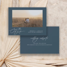 Reserva La Fecha Sitio web de boda con guión moderno Foto azul mari