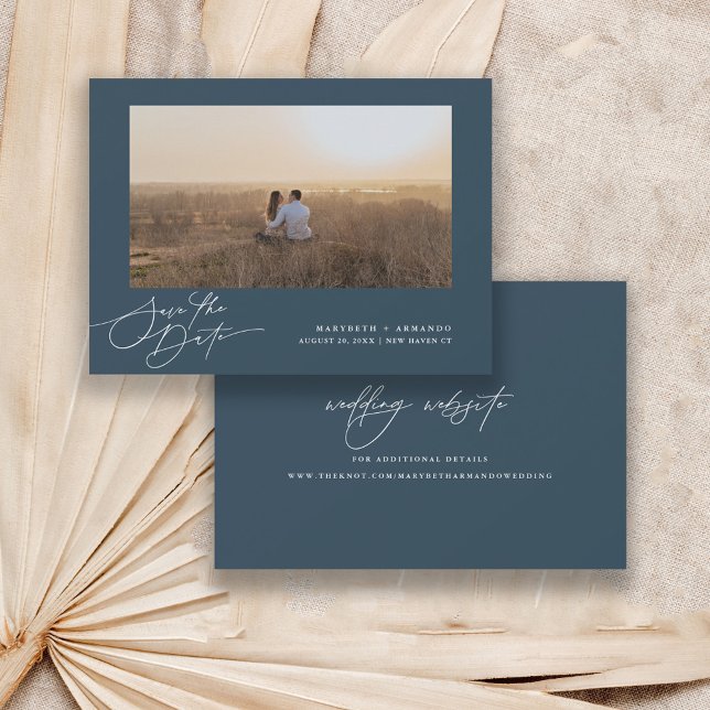 Reserva La Fecha Sitio web de boda con guión moderno Foto azul mari (Subido por el creador)