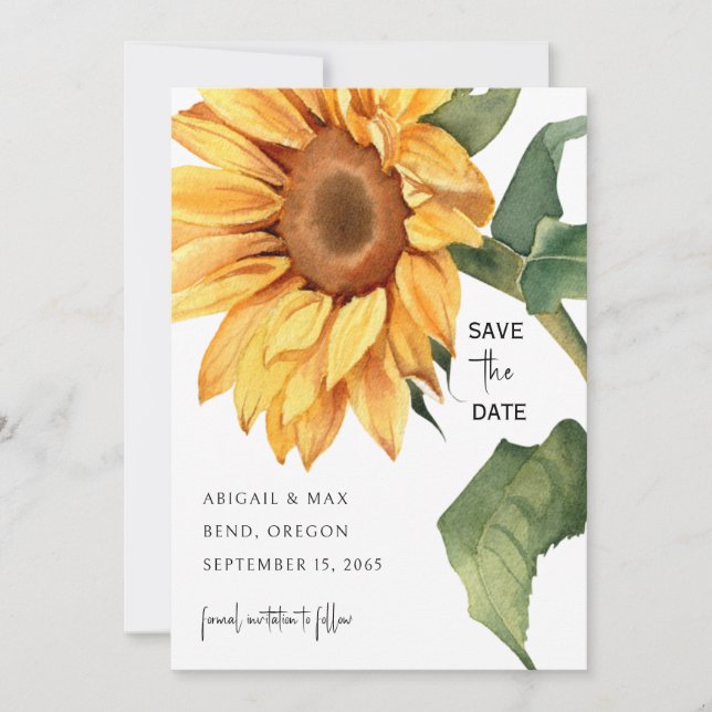 Reserva La Fecha Sitio web de boda de girasoles Guardar la fecha (Anverso)