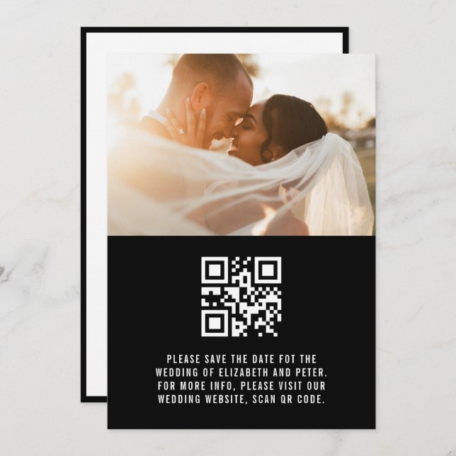 Reserva La Fecha Sitio web del Boda de código Qr blanco retro (Anverso / Reverso)