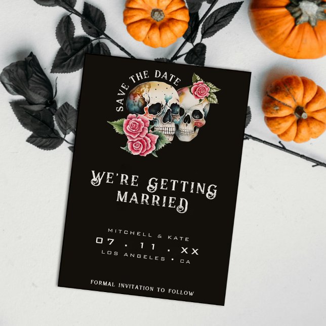 Reserva La Fecha Skulls y Rosas Boda negro (Skulls & Roses Black Wedding Save The Date
)