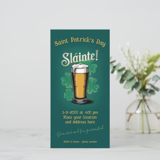 Reserva La Fecha ¡Slàinte! Pinta de cerveza del Día de San Patricio (Anverso de pie)