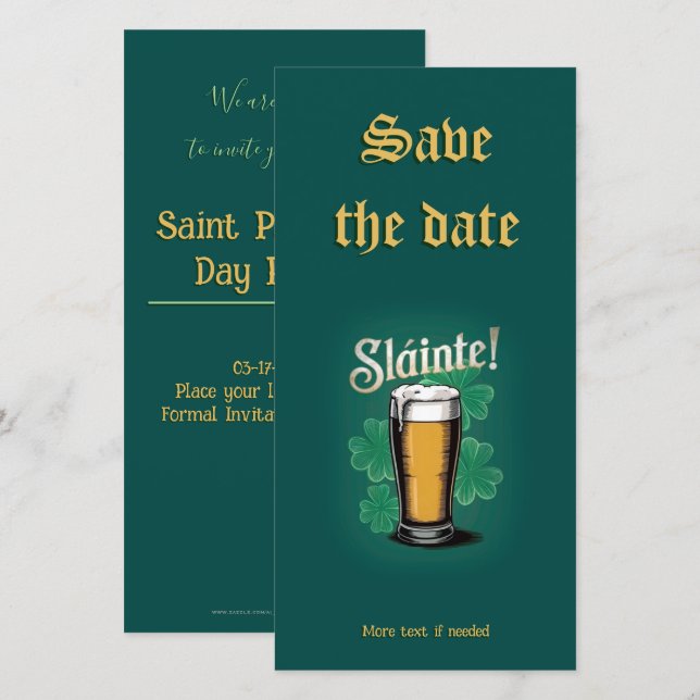 Reserva La Fecha ¡Slàinte! Pinta de cerveza del Día de San Patricio (Anverso / Reverso)