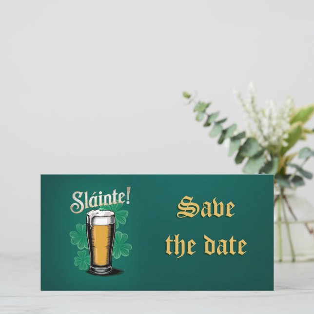 Reserva La Fecha ¡Slàinte! Pinta de cerveza del Día de San Patricio (Anverso de pie)