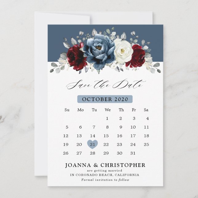 Reserva La Fecha Slate Blue Burgundy White Ivory Floral Boda Sa (Anverso)