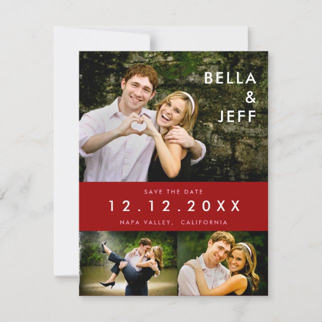 Reserva La Fecha Snapshots Wedding in Red Save the Date Card (Anverso)