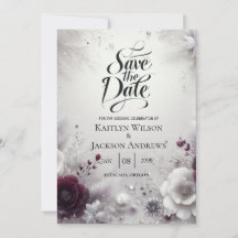 Snow-Kissed Plum and Ivory Floral Save the Date