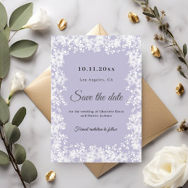 Reserva La Fecha Snowflakes dusty lavender winter wedding