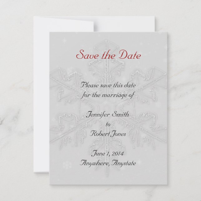 Reserva La Fecha Snowflakes on Silver Save the Date card (Anverso)