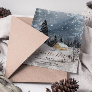 Reserva La Fecha Snowy Winter Woodland Navidades ahorran la fecha