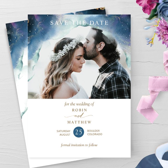 Reserva La Fecha Sobreposición de fotos celestes, mística boda en e (Subido por el creador)