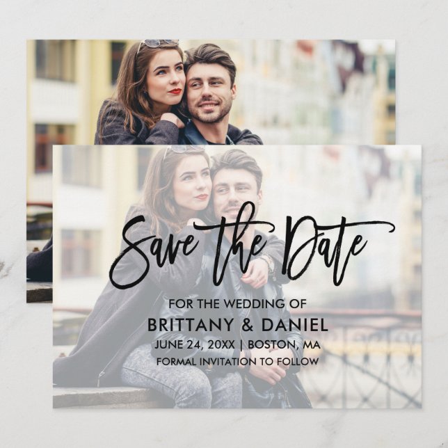 Reserva La Fecha Sobreposición de guión de pincel moderno Guardar l (Anverso / Reverso)