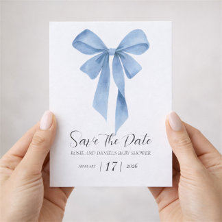 Reserva La Fecha Soft Blue Bow Boy Baby Shower