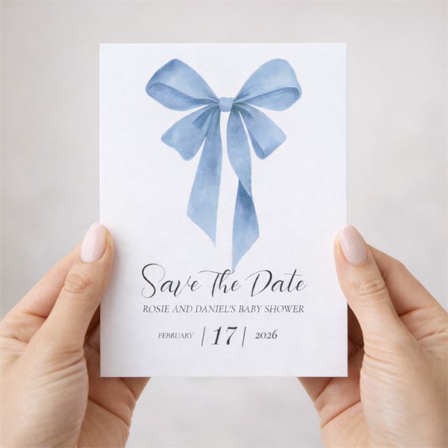 Reserva La Fecha Soft Blue Bow Boy Baby Shower (Soft Blue Bow Boy Baby Shower Save The Date)