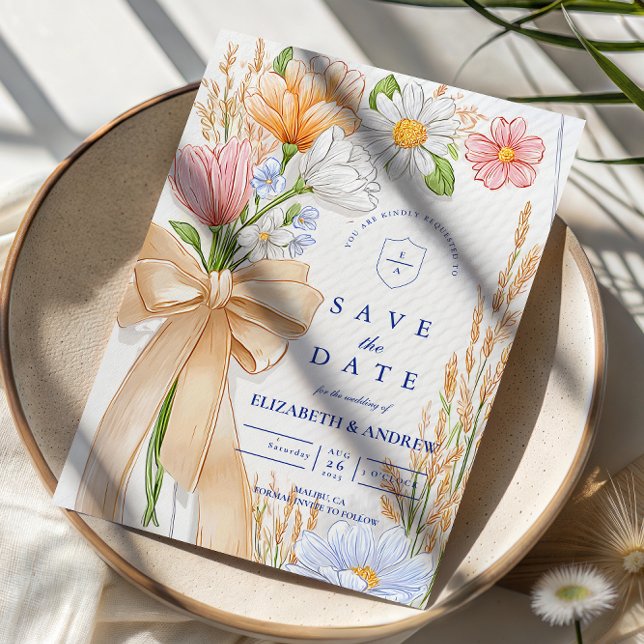 Reserva La Fecha Soft Blue Ribbon Floral Wedding (Subido por el creador)