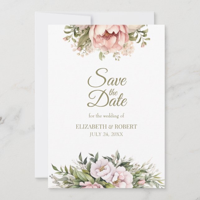 Reserva La Fecha Soft Blush Peony Save The Date Card (Anverso)