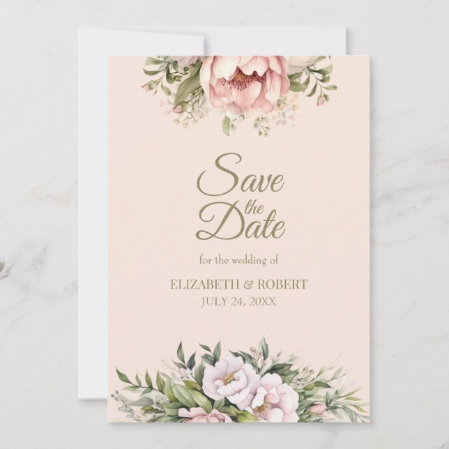 Reserva La Fecha Soft Blush Pink Peony Save The Date Card (Anverso)