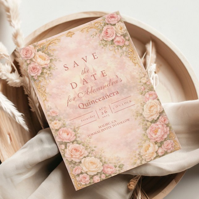 Reserva La Fecha Soft Blush Rose Garden Quinceañera (Subido por el creador)