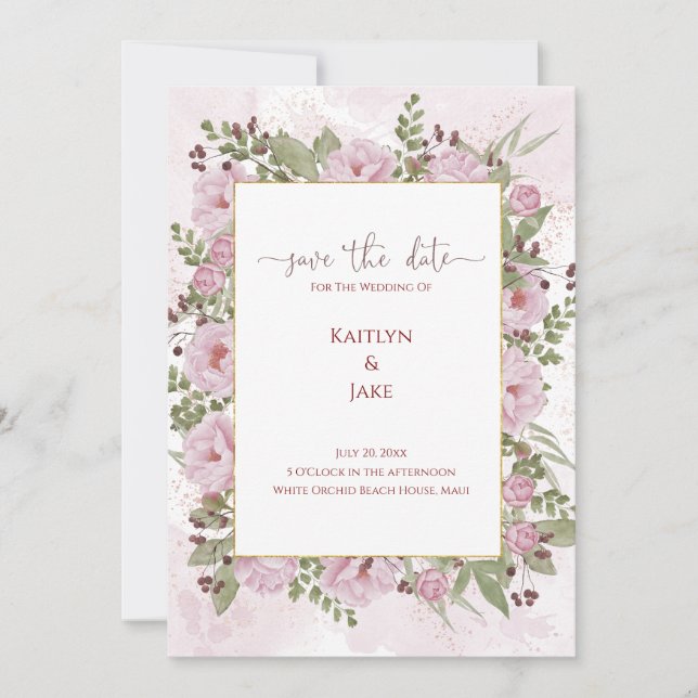 Reserva La Fecha Soft Pink Peony Wedding Invitation (Anverso)