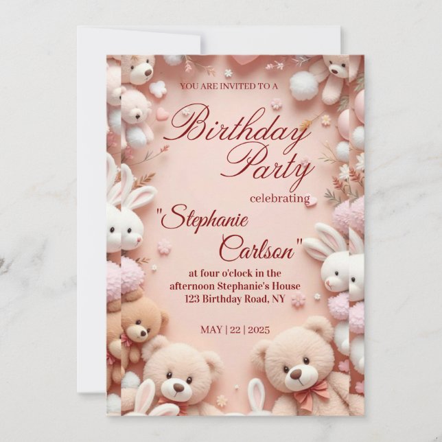 Reserva La Fecha Soft Pink Teddy Bear Birthday Invitation (Anverso)