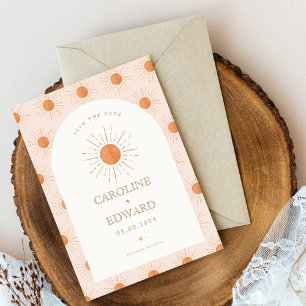 Reserva La Fecha Sol Naranja Quemado Retro Boho Guardar Fecha Códig