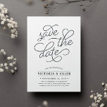 Reserva La Fecha Solicitud romántica | Tipografía Guardar la tarjet<br><div class="desc">Sencillo y elegante, nuestra boda Romantic Request ahorra las características de la tarjeta de fecha "guardar la fecha" en tipografía de escritura de carbón profundo fuera de negro con un corazón de moda trabajado en el diseño. Agregue los detalles de su boda, incluidos nombres, fecha de boda, ubicación y sitio...</div>