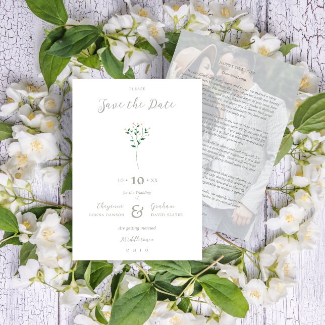 Reserva La Fecha Sophisticated Coral Elegant Branches Photo (Sophisticated Coral Elegant Branches Photo Save the Date Card with Envelope.)