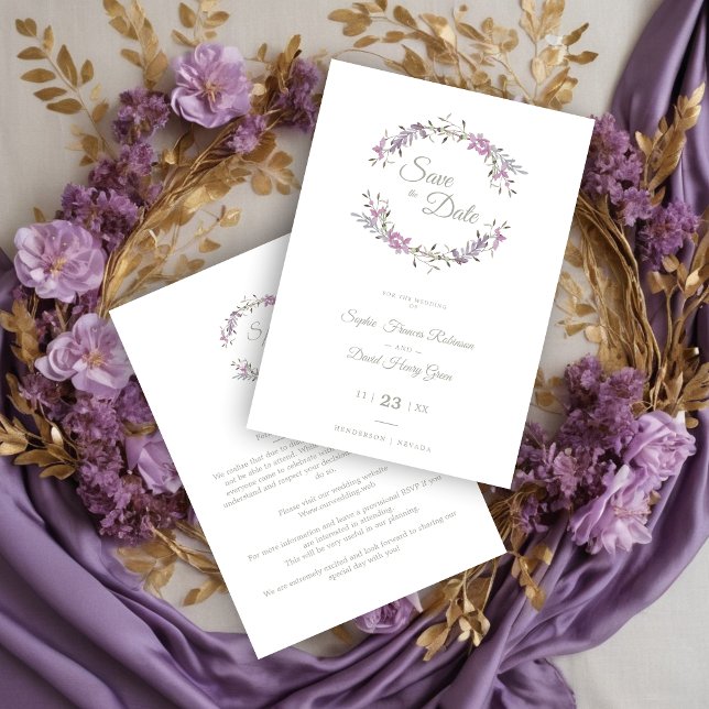 Reserva La Fecha Sophisticated Elegant Lilac Floral Wedding Garland (Sophisticated Elegant Lilac Floral Wedding Garland Save the Date Card.)