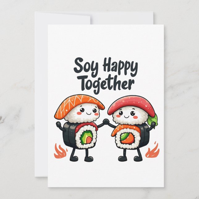 Reserva La Fecha Soy feliz juntos Sushi Kawaii comida japonesa (Anverso)