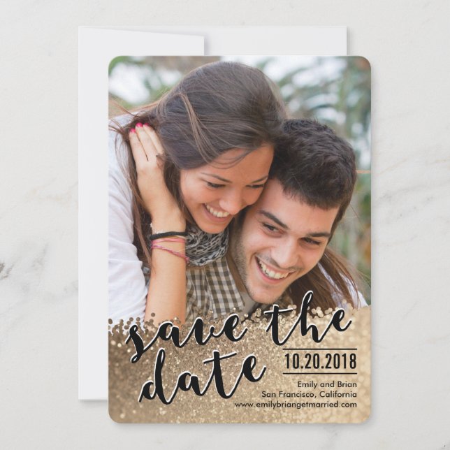 Reserva La Fecha Sparkling Love Photo Save the Date Card (Anverso)