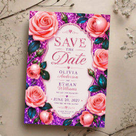 Reserva La Fecha Sparkling Pink Glitter Rose