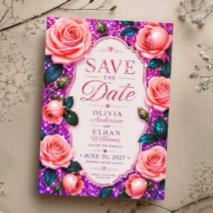 Reserva La Fecha Sparkling Pink Glitter Rose