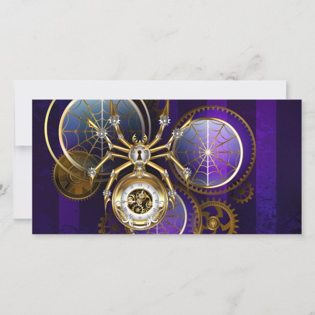 Reserva La Fecha Spider Steampunk sobre fondo morado (Anverso)