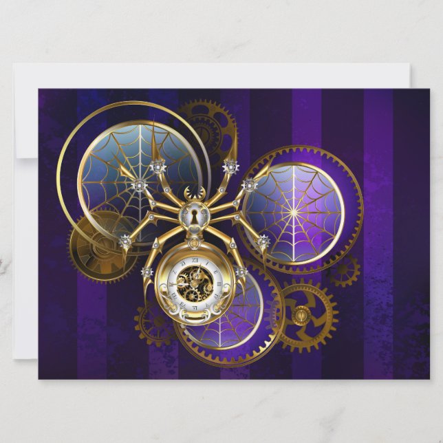 Reserva La Fecha Spider Steampunk sobre fondo morado (Anverso)