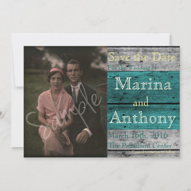 Reserva La Fecha Splash rústico turquesa Guardar la fecha número 1 (Anverso)