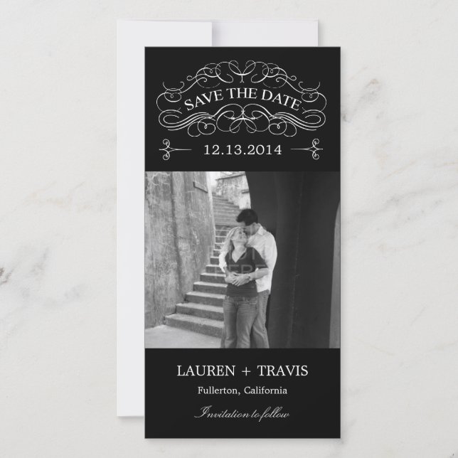 Reserva La Fecha Splendid Swirls Save the Date Photo Card - Negro (Anverso)