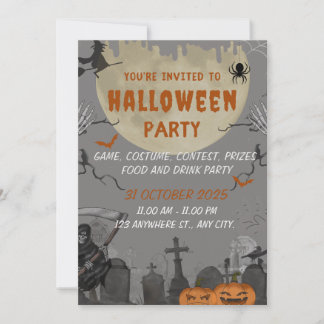 Reserva La Fecha Spooky Halloween Party Invitation Card