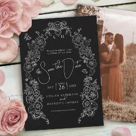 Reserva La Fecha Spring Fleur de lis art foto boda blanco negro