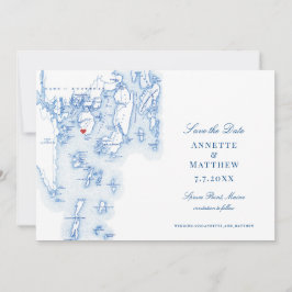 Reserva La Fecha Spruce Point Maine Elegante mapa azul y foto