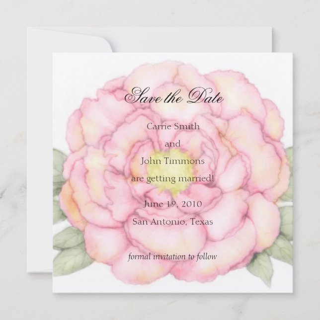 Reserva La Fecha Square Save the Date Pink Peony (Anverso)
