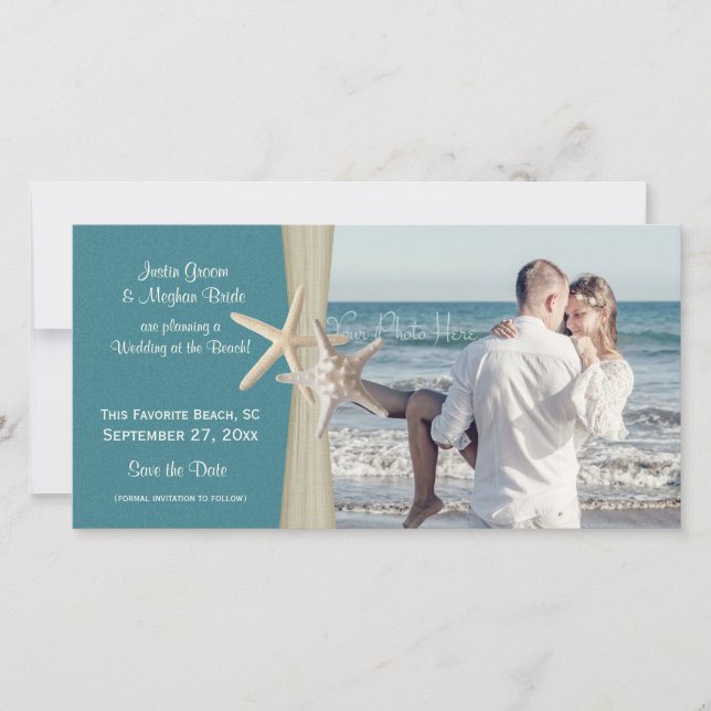 Reserva La Fecha Starfish de bodas de playa salva la foto de la fec (Anverso)