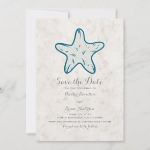 Reserva La Fecha Starfish de Royal Blue Rustic Save the Date Invite