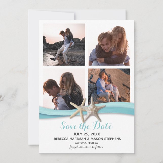 Reserva La Fecha Starfish Ocean Blue Beach Wedding Multi Photo (Anverso)