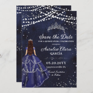 Reserva La Fecha Starry Night Navy Blue Gown Silver Quinceañera