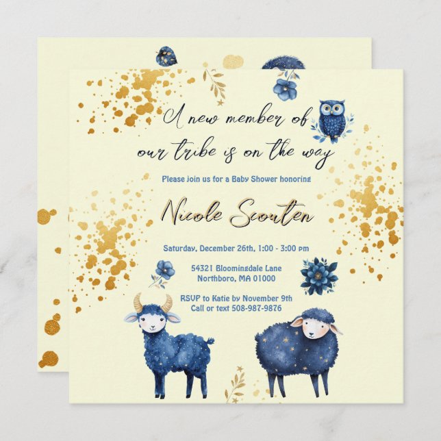 Reserva La Fecha Starry Sheep and Forest Friends Baby Shower Gold (Anverso / Reverso)