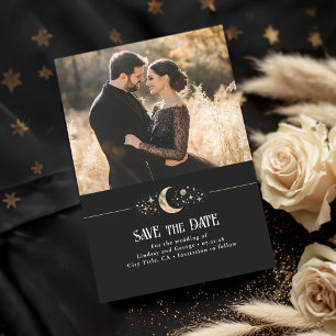 Reserva La Fecha Stars Moon Celestial Black Save the Date Photo