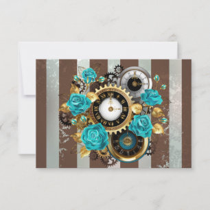 Reserva La Fecha Steampunk Clock and Turquoise Roses on Striped